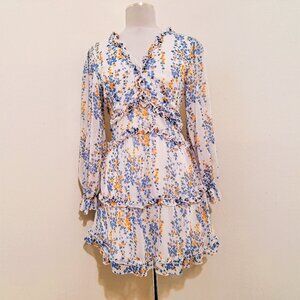 Unbranded Women Floral Lined Ruffle Dress Long Sleeve Multicolor Size L